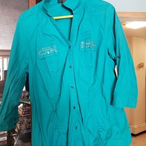 Lane Bryant button down long sleeve shirt in Turquoise
